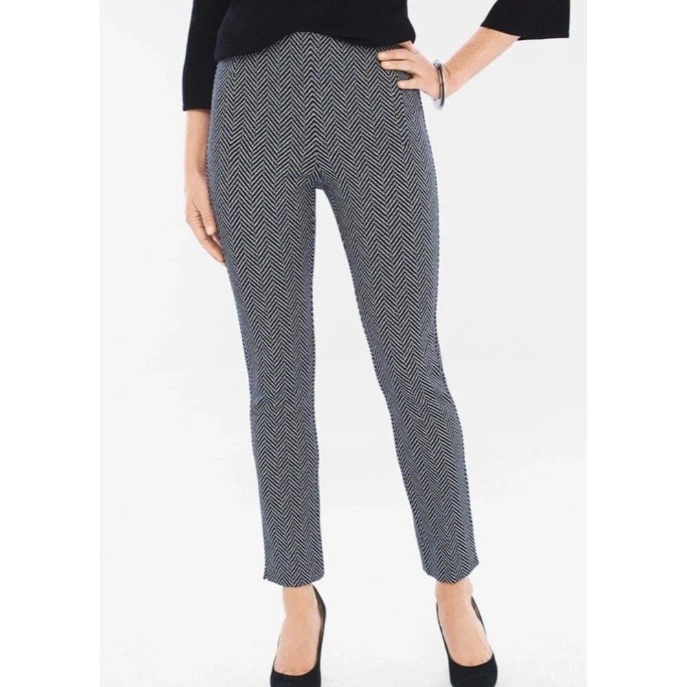 Chicos So Slimming Juliet Painted Herringbone Ankle Pants Women 00 US 2 BlackNEW